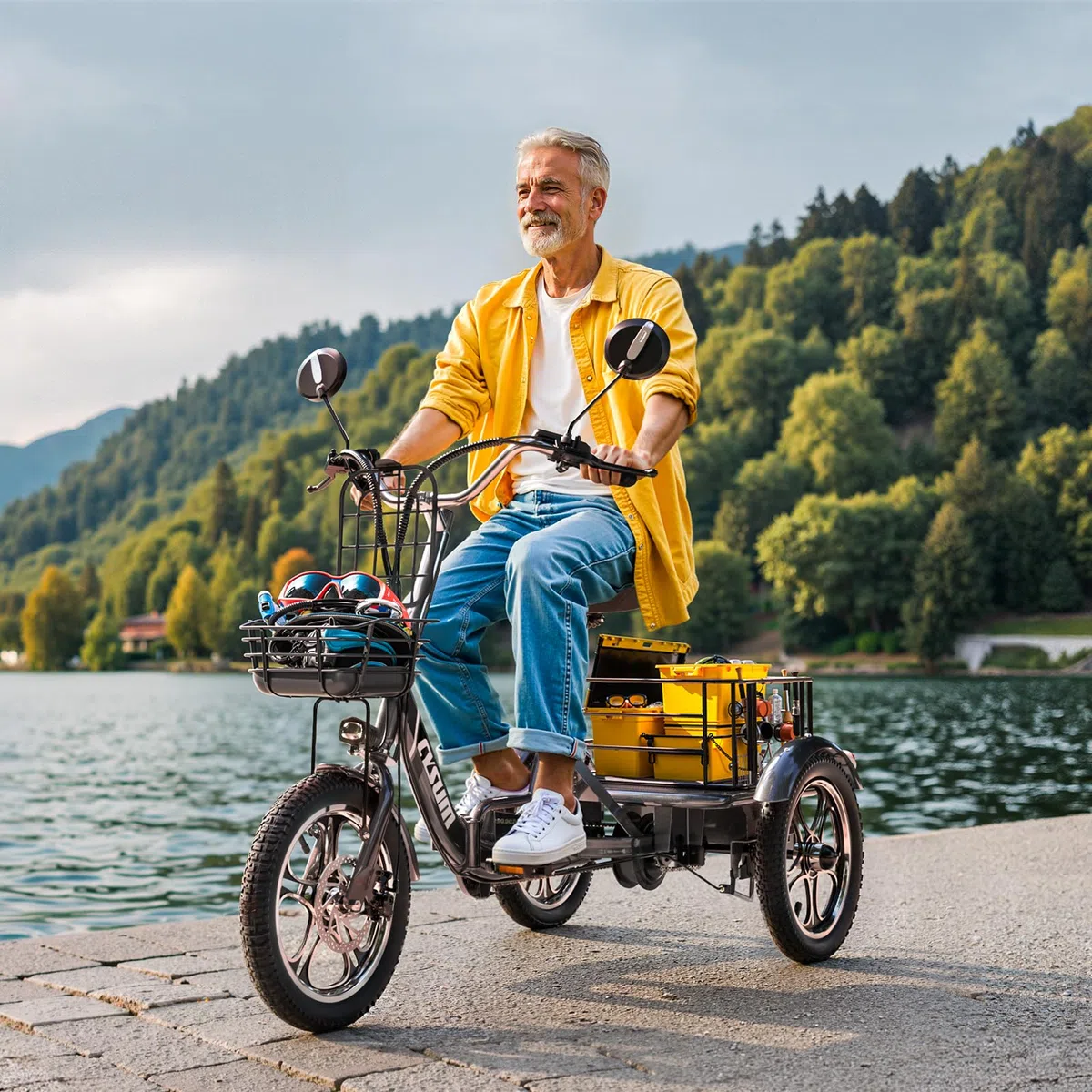 Triciclo Eléctrico para Carga, Vehículo Eléctrico Tres Ruedas, 16 * 2,3" Bicicleta Eléctrica Tres Ruedas, Cargo Electric Tricycle Li-Batería 48V 22Ah, 1056Wh Autonomía120-150km