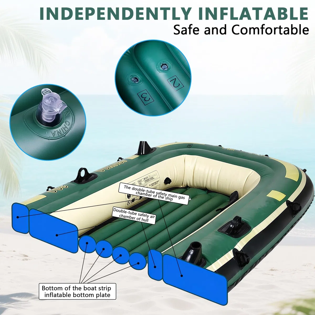 Barco inflable para 2 personas, kayak inflable de PVC doble, barco de pesca engrosado con remos y bomba de mano, plegable y portátil, barco inflable para exteriores, rafting y pesca