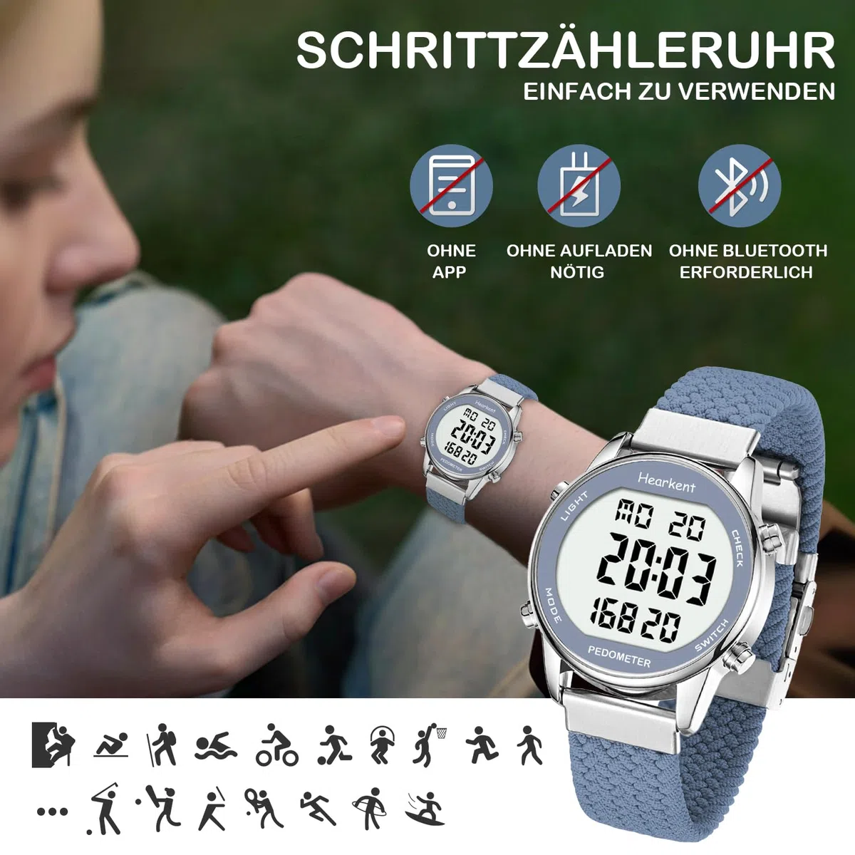 Hearkent Reloj podómetro para mujer, rastreador de fitness, reloj deportivo resistente al agua, contador de calorías, reloj de pulsera con pantalla digital grande, personas mayores, mujeres, ancianos