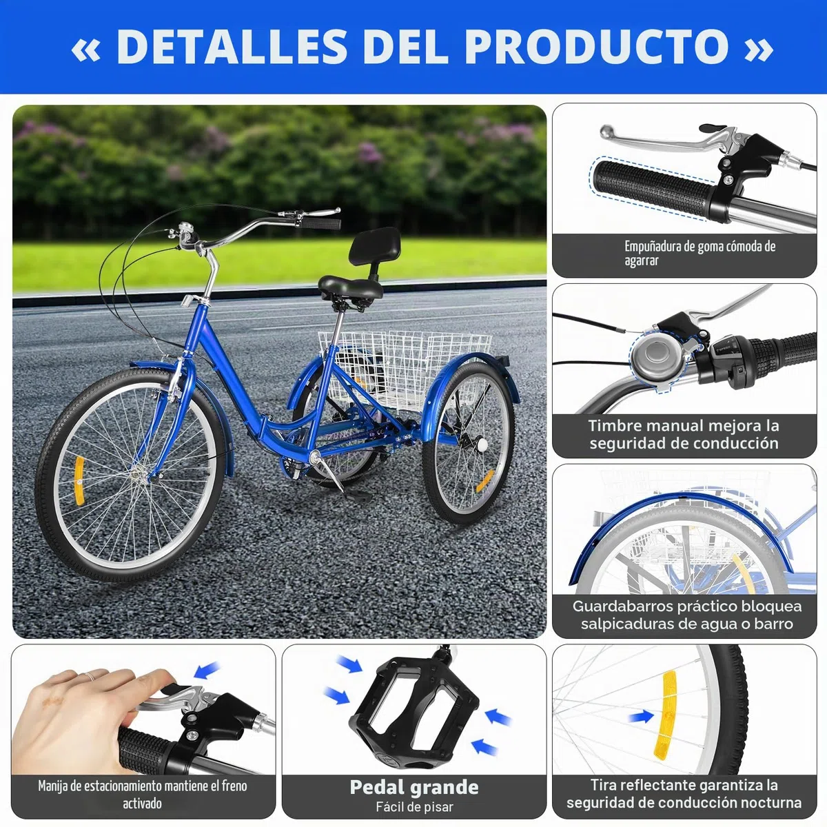 Triciclo de bicicleta plegable de 24 pulgadas, triciclo para adultos, bicicleta de 3 ruedas con cesta de la compra, para adultos, personas mayores, mujeres, hombres