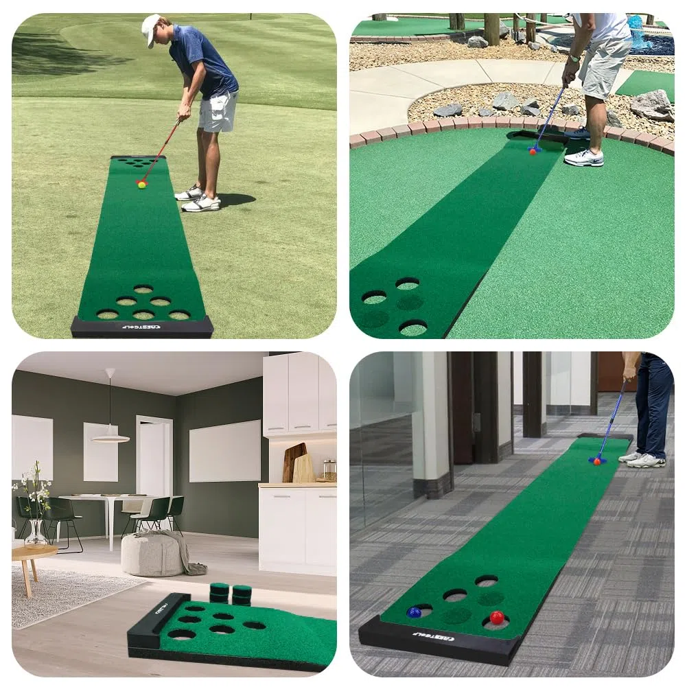 KOFULL Alfombrilla Putting Golf Alfombras de Entrenamiento (Incluye 2 putters + 6 Pelotas) para Practicar y Divertirte en casa o en la Oficina