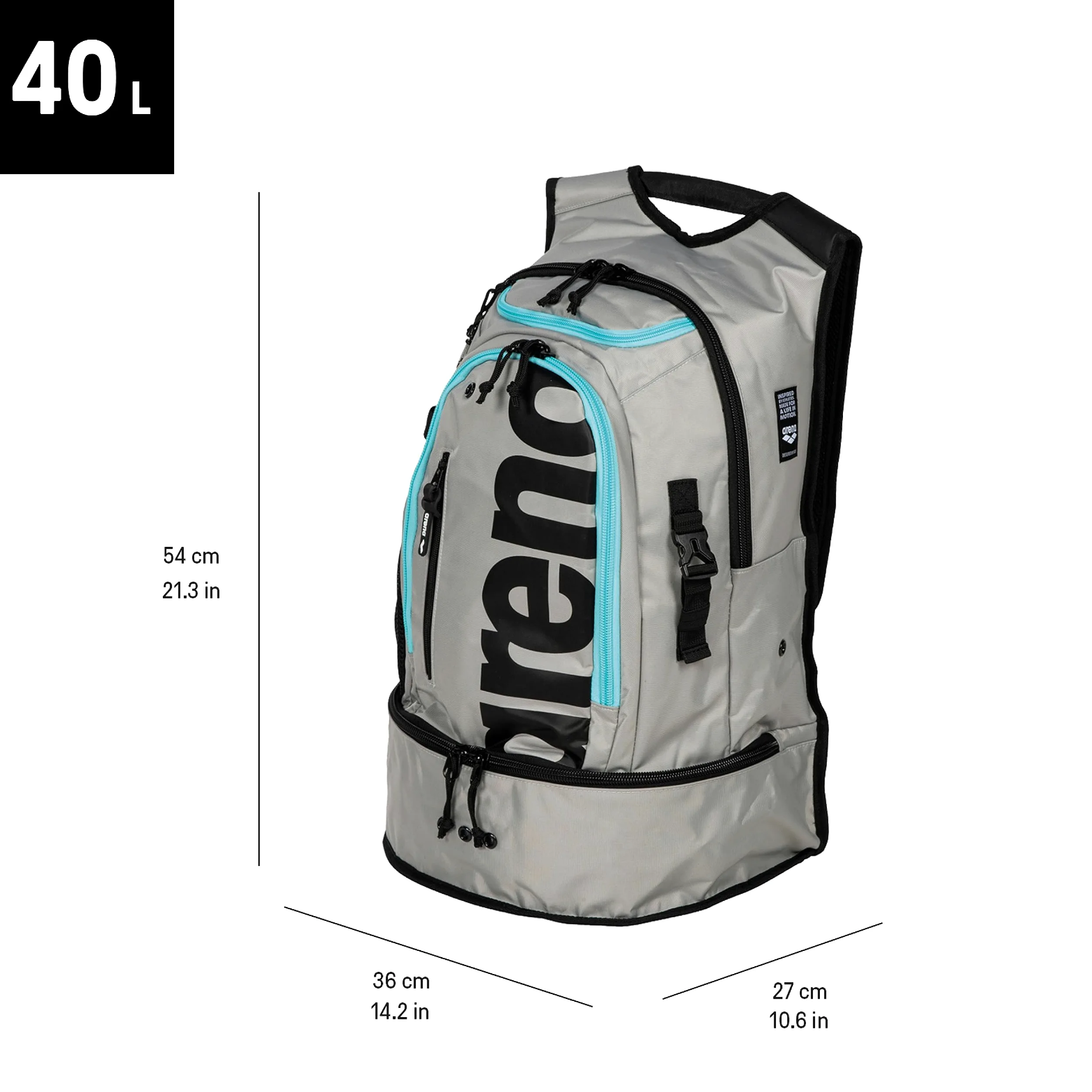 Arena Fastpack 3.0 Bolsa Deportiva para Natación, Playa, Gimnasio y Deporte, Bolsa de Viaje de Tejido Hidrófugo con Tirantes Acolchados, Compartimento para Zapatos y Ropa Mojada, 40 L