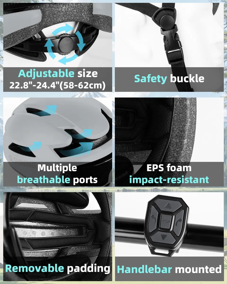 Casco LED Inteligente con Control Remoto y App,Texto y patrón DIY Personalizables,luz Intermitente,Resistente,Impermeable,Ligero,para Hombres y Mujeres Adultos,per biciclette