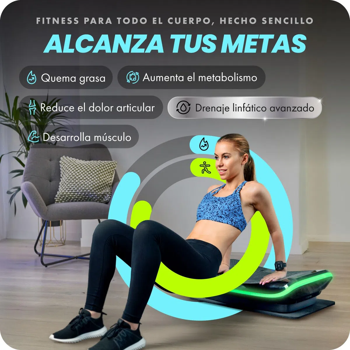 Plataforma Vibradora Bluefin 4D para Perder Peso, Recuperación Muscular y Drenaje Linfático, 3 Potentes Motores con Bandas y Cuerdas de Resistencia para Realizar un Ejercicio Completo
