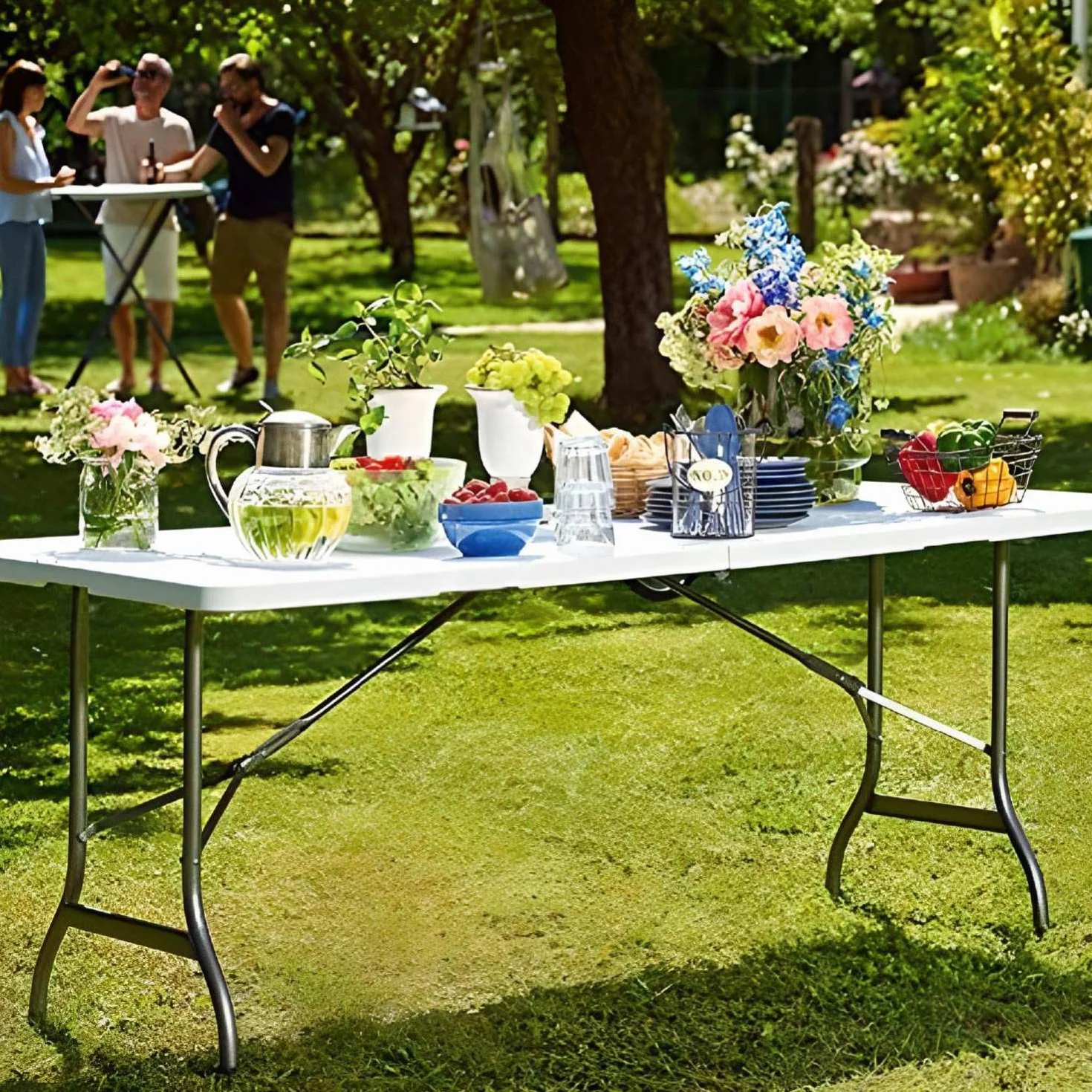 Mesa Catering Plegable Portátil Rectangular 180 cm Multiusos: Camping, Eventos en Espacios Exteriores o Interiores | Mesa Resina y Patas Acero | 4-6 Personas y Carga de 150kg