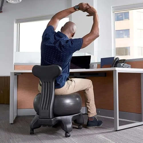 Generisch Yoga Ball Silla de oficina con base y soporte para la espalda, pelota de estabilidad de equilibrio para una mejor postura y comodidad
