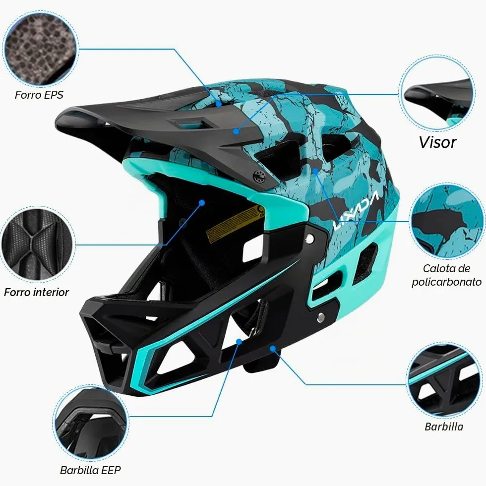 Lixada Casco integral para adulto, bicicleta de montaña, carreras de descenso, casco MTB para bicicleta de montaña