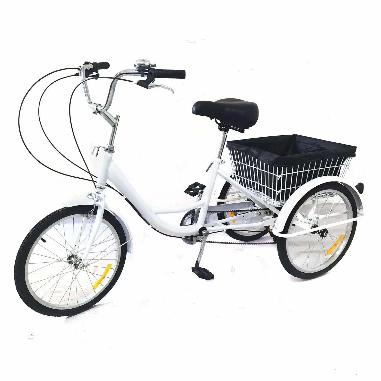 Triciclo de 20 pulgadas, bicicleta de ciudad para adultos, 8 velocidades, 3 ruedas, con campana de advertencia y cesta, para personas mayores, para altura de 5,09 – 5,58 pies