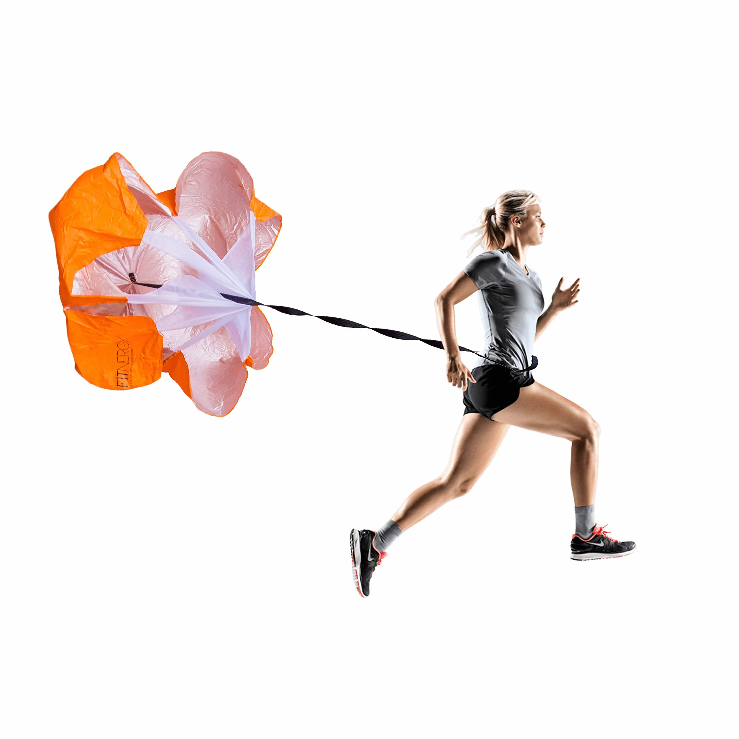 Running - Canal de Entrenamiento de paracaídas de Resistencia Duradero de 56 Pulgadas, Color Naranja, Bolsa de Transporte Gratis, maximiza y aceleración explosiva, Cuerda de Velocidad de