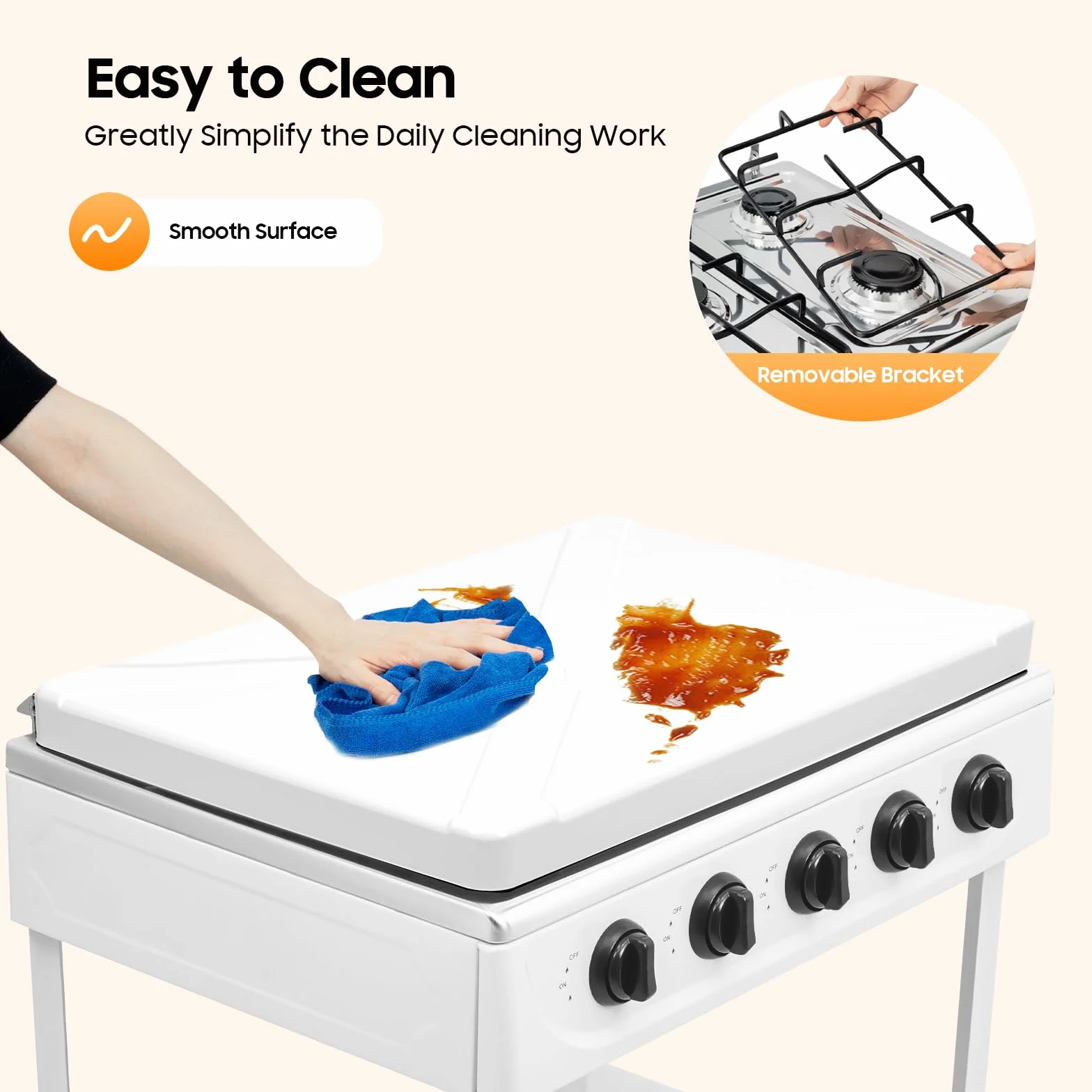 Hornillo de camping de 5 quemadores de 2,5 kW con tapa y 2 estantes, encendido manual, cocina de gas natural independiente para camping, autocaravana, exterior, viajes, pesca