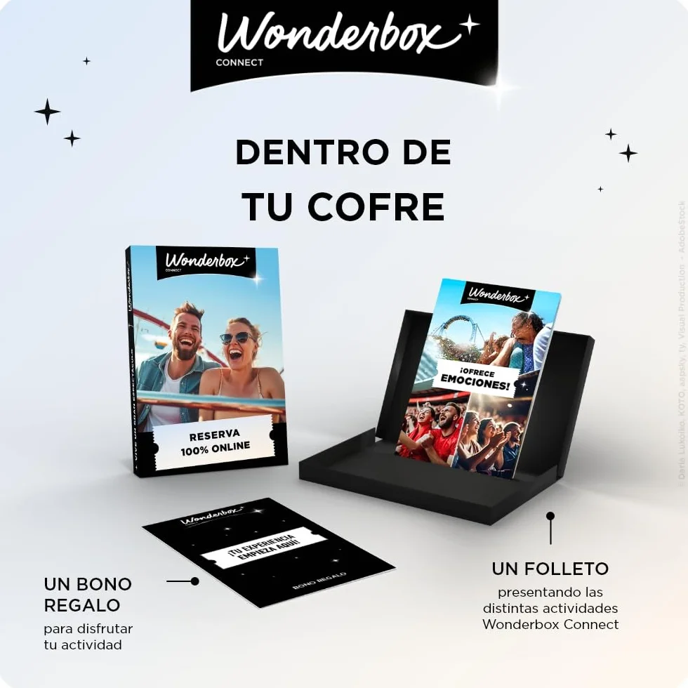 WONDERBOX Connect - Caja Regalo - Multi Madrid Estancia - 1, 2 o 3 entradas para 1 Actividad a Elegir + 1 Noche - Museos, Parques de Atracciones, estadios de fútbol… - Válido Durante 27 Meses