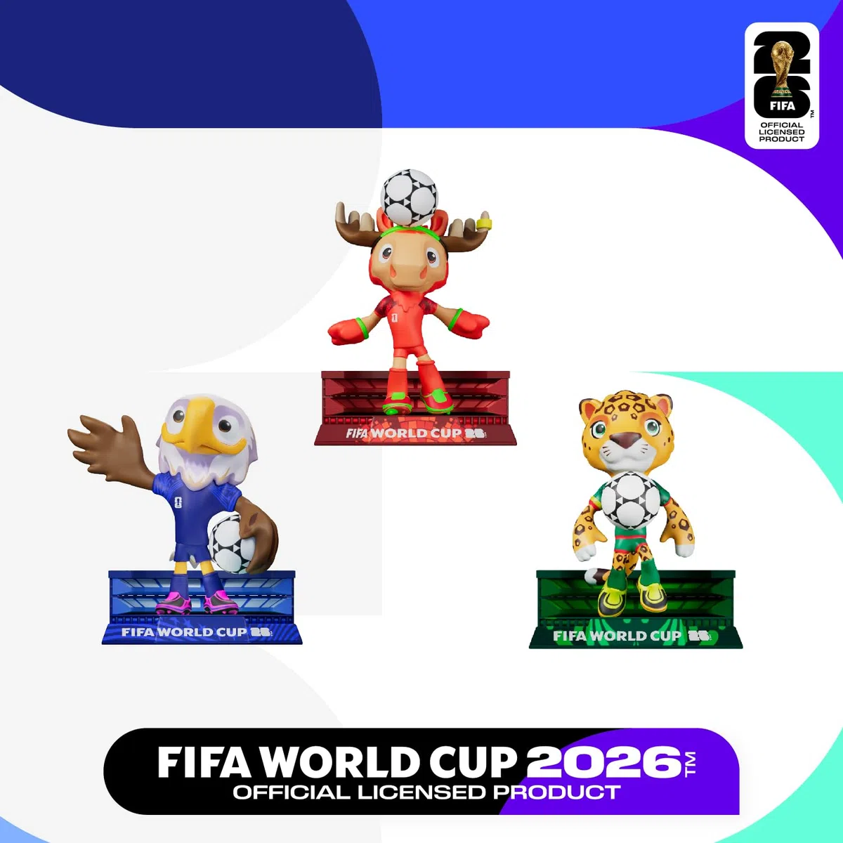 DICEKOO FIFA 2026 World Cup - Juego de mascota de 3 pulgadas (arce, Zayu, embrague) | Estilo de fútbol | Licencia oficial | Figuras coleccionables, idea de regalo para fanáticos y coleccionistas
