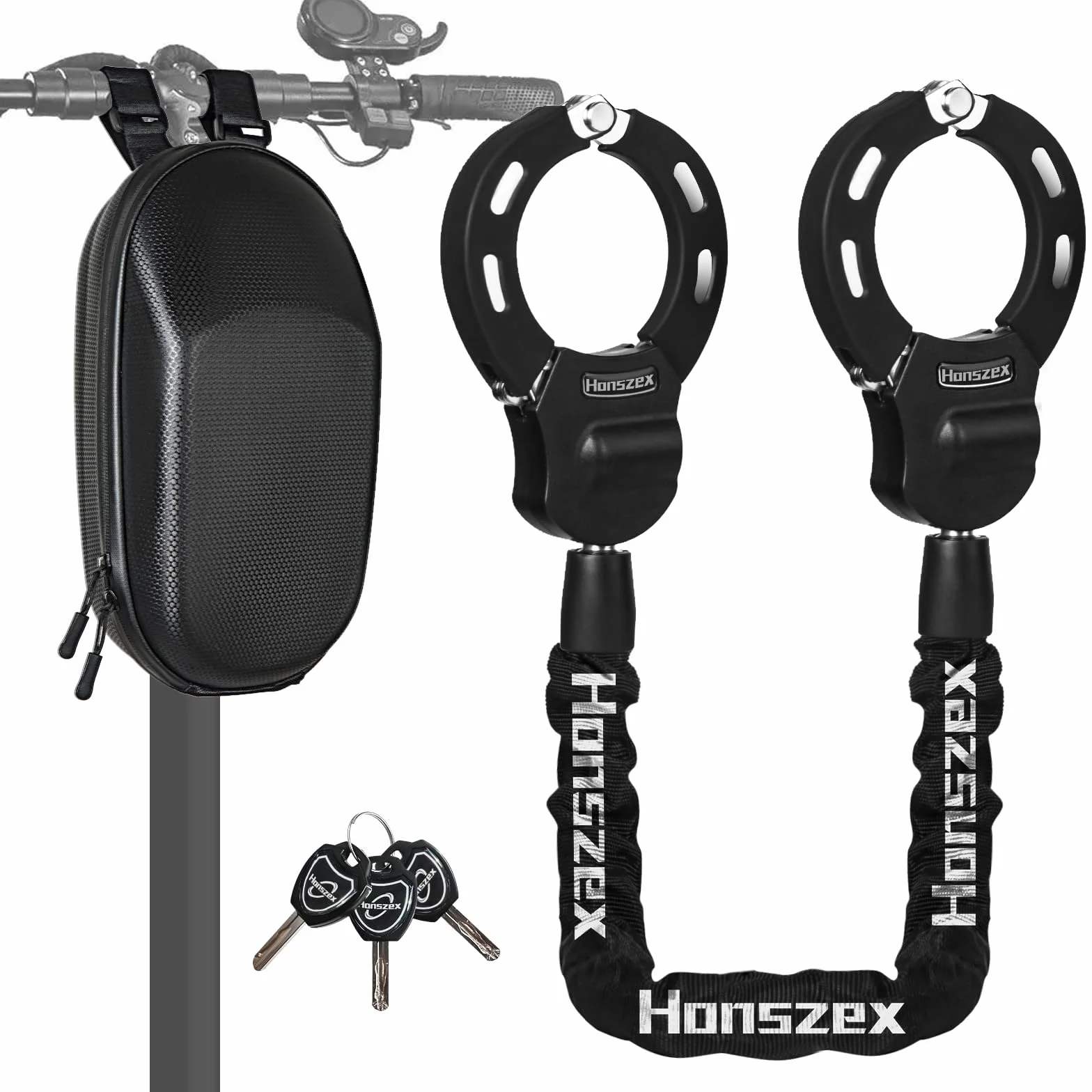 Candado Antirrobo para Scooters/Patinete Eléctricas/Bicicletas/ Carritos de Bebé, Candado de Cadena Resistente con Llave y Bolsa Impermeable