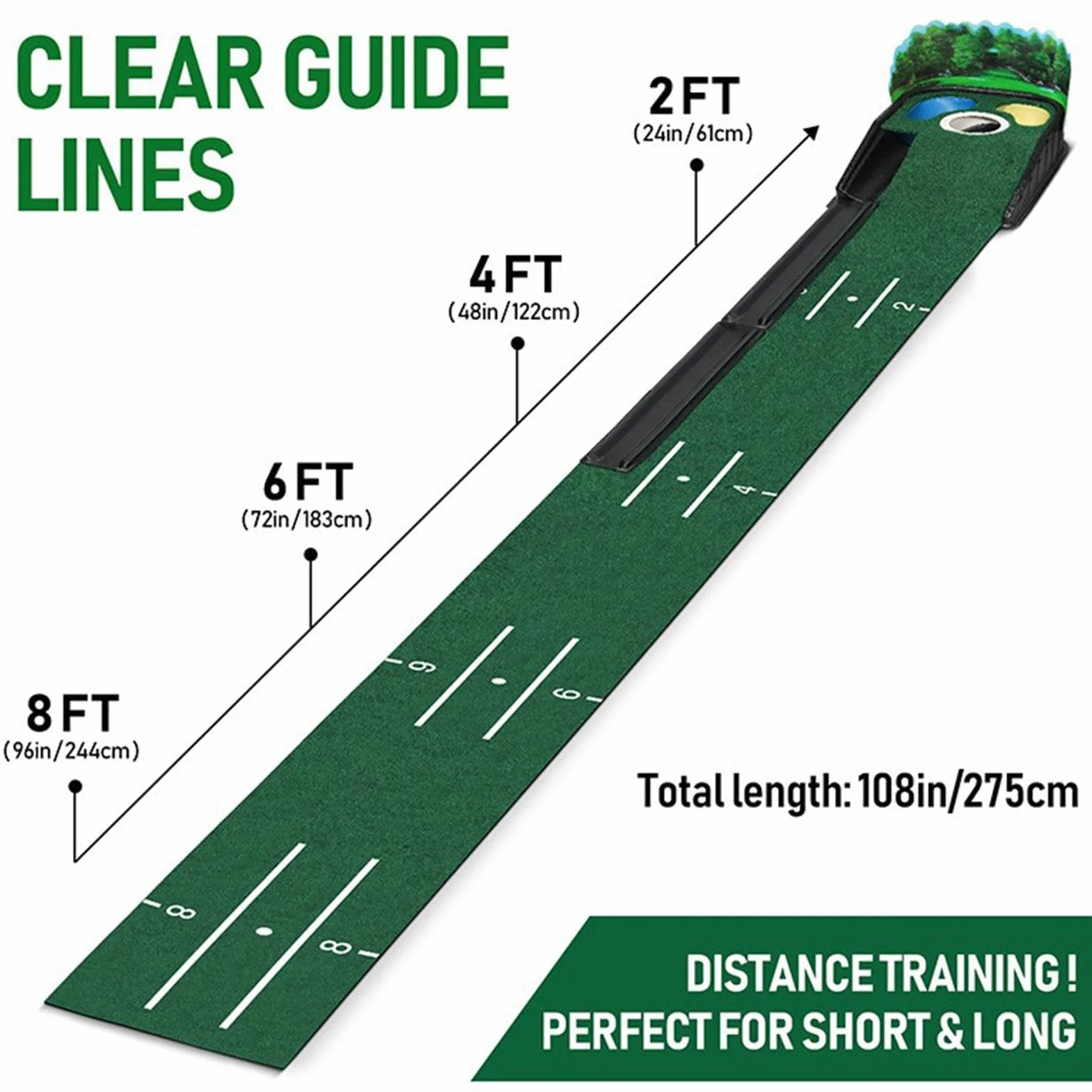 Putting Green Mat, Golf Putting Mat | Alfombra Verde para Interiores y Exteriores - Base de Madera Maciza para Uso en Interiores y Exteriores de Terciopelo con Retorno automático de Bola para Hombres