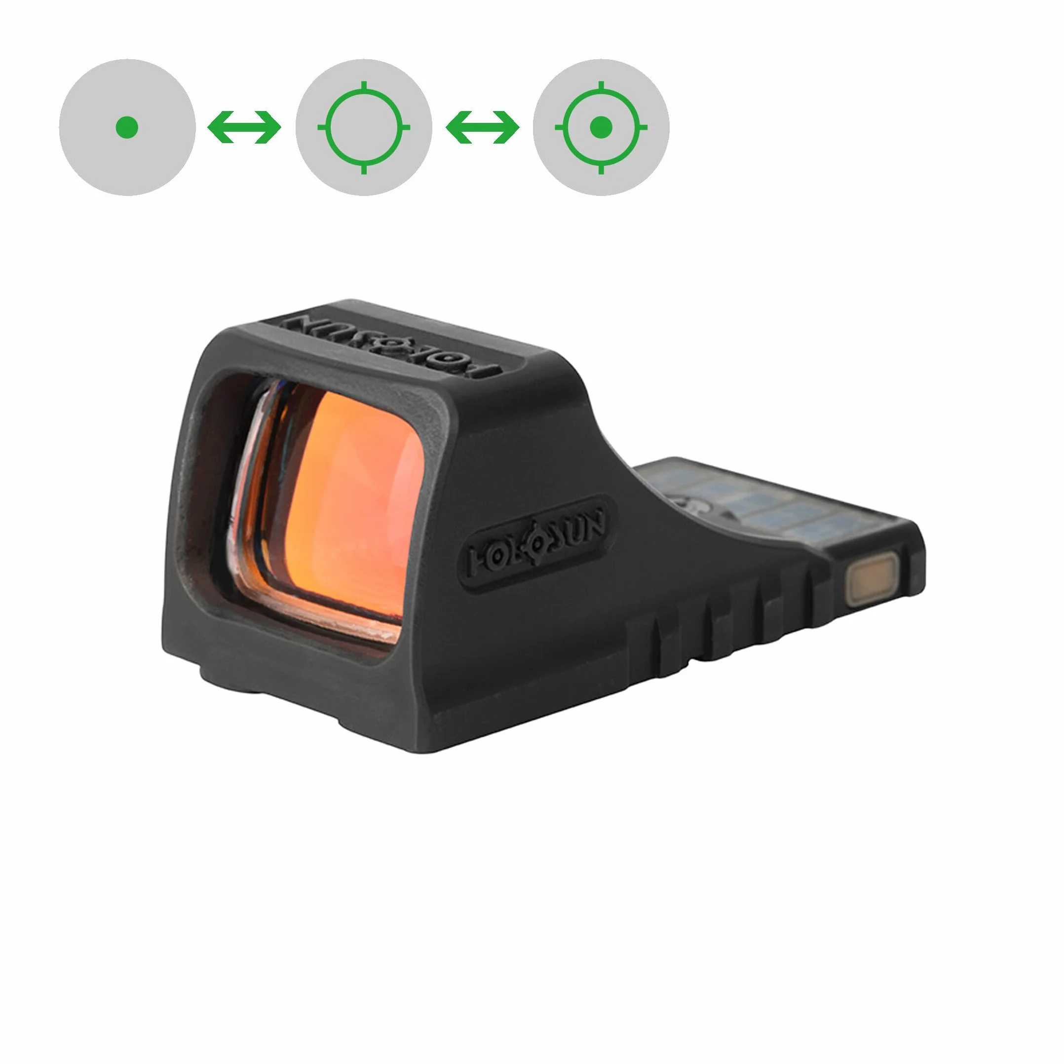 Holosun SCS-MOS-GR 70154184 - Visera reflectante abierta + punto 2MOA intercambiable, panel solar circular 32MOA, color negro, caza, tiro deportivo, airsoft