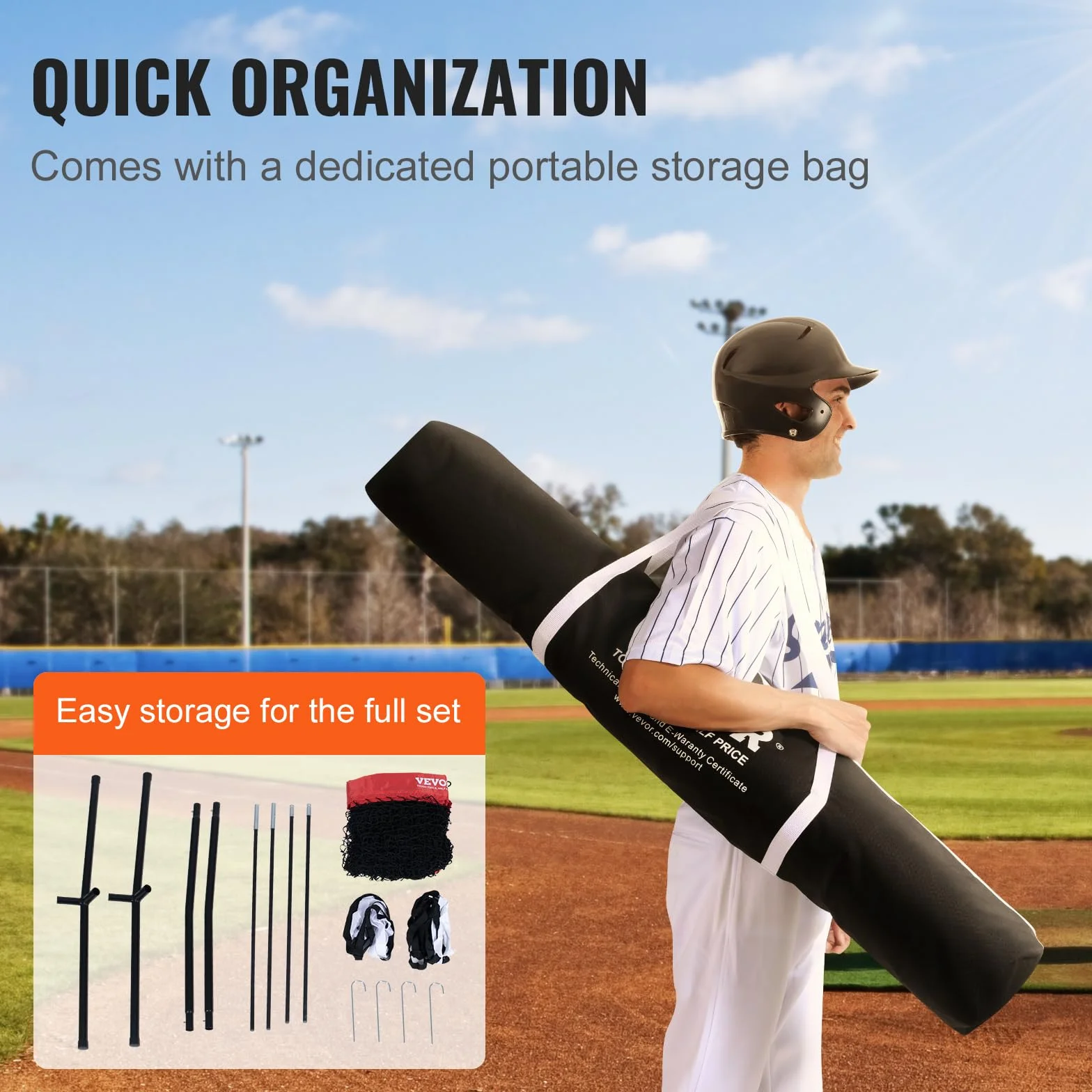 VEVOR Red de Entrenamiento de Béisbol de Softbol de 60" x 60" Red de Lanzamiento de Béisbol Portátil con Soporte para Golpear el Objetivo y Bolsa de Transporte para Lanzador y Receptor al Aire Libre