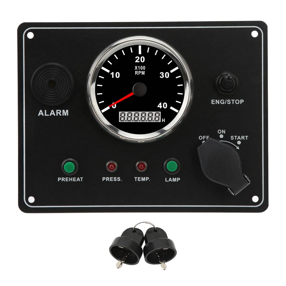 Tbest Panel de Instrumentos de la Embarcación Multifunción Multifunción 4000 Rpm Interruptor de RV Retroiluminado Rojo con Función de Alarma para Yate Marino Hecho de 316L Tamaño de (12V)