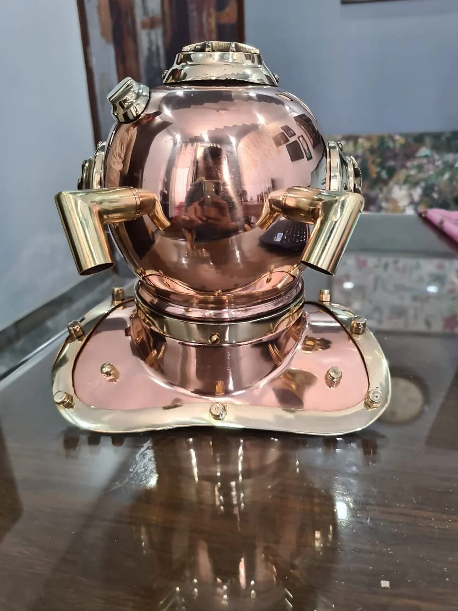 Réplica de Mini Casco de Buceo Marino Antiguo Mark Us, Acabado de Cobre náutico Azul Marino