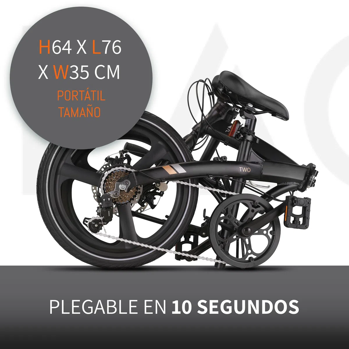 PACTO Bicicleta plegable de 20 pulgadas con sistema de plegado rápido (10 segundos), marco de aluminio, peso ligero (13 kg), Shimano de 6 velocidades, freno de disco doble y luz LED