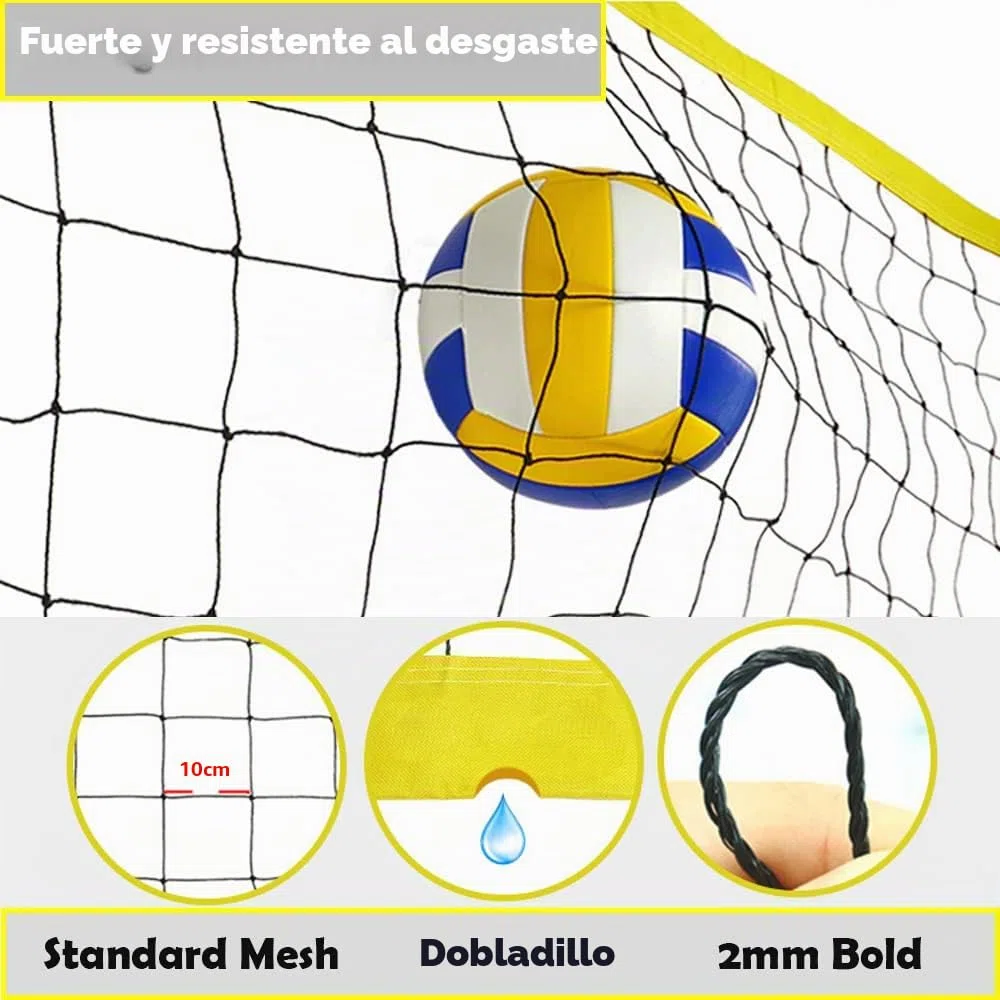 Juego de Red de Voleibol, 9,5 m x 1 m, Juego de Voleibol de Playa, Juego Completo de Red Plegable con Postes de Acero, Marcas de Campo, Voleibol y Bolsa de Transporte, líneas de Voleibol, Altura
