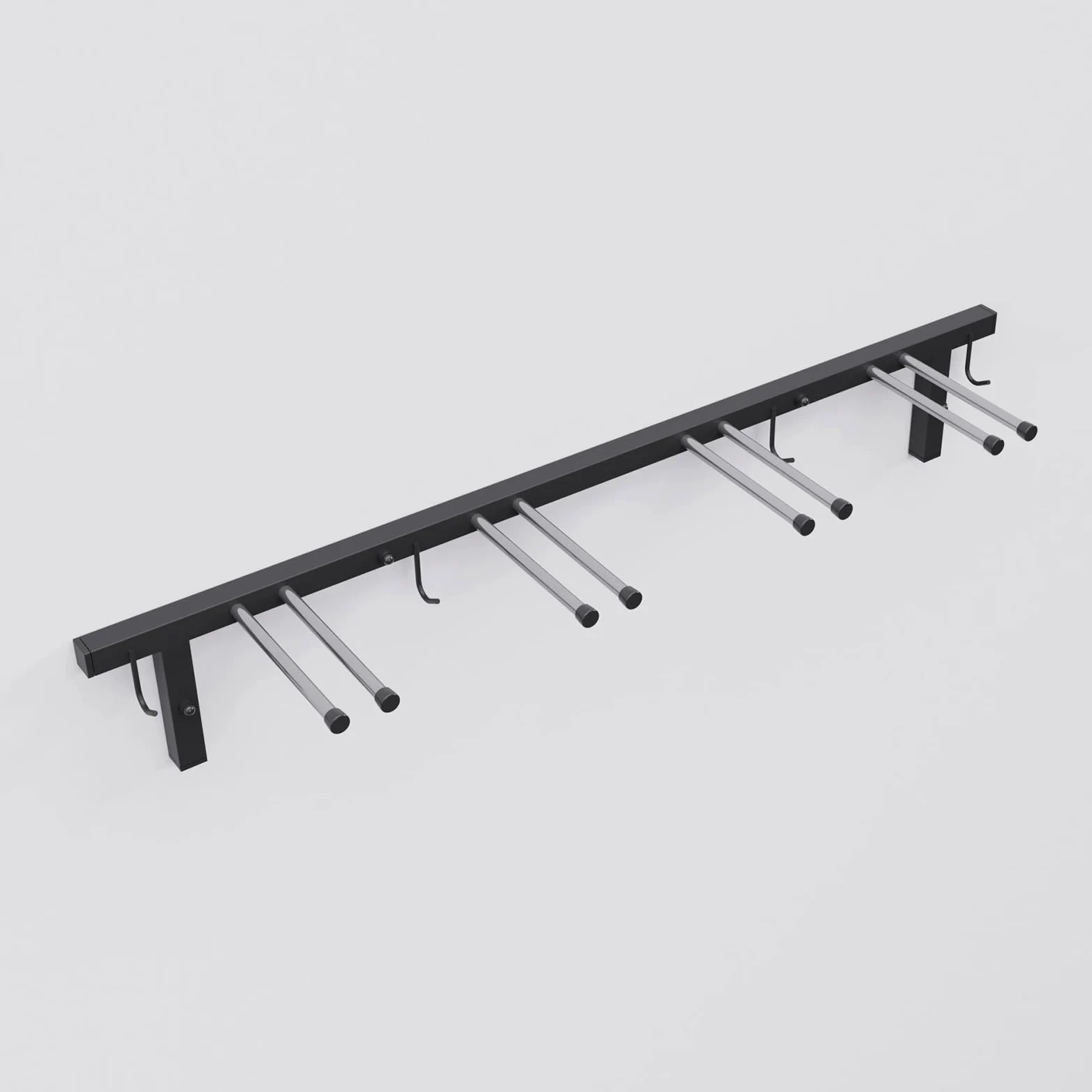 Soporte para esquís S3 de pared, para 4 pares, 83 cm, bastones de senderismo nórdico, barra de ganchos con goma protectora para ahorrar espacio