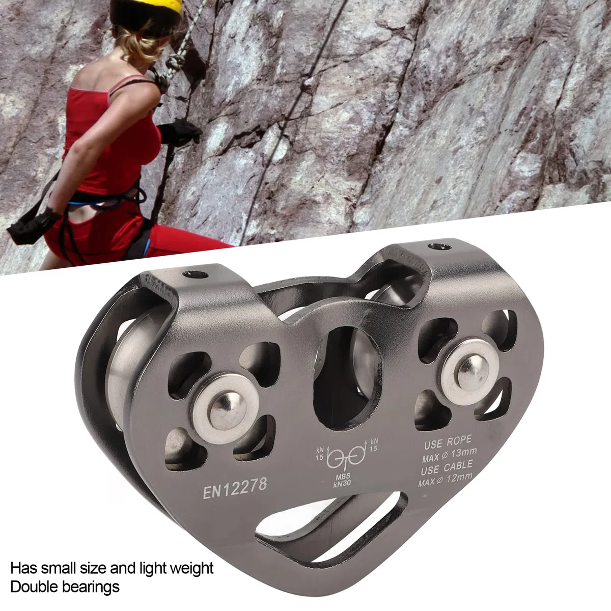 Polea de Tirolesa de Aluminio Resistente para Montañismo, Polea de Escalada de Doble Carro Liviana con Poco Desgaste para Escalada en Roca