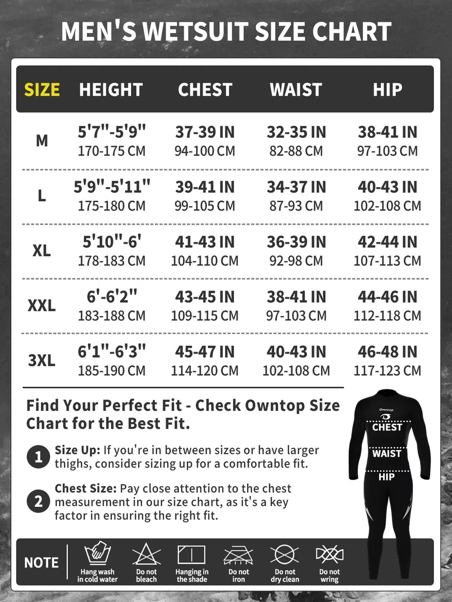 Owntop Traje de neopreno de 5 mm para hombres y mujeres, traje de neopreno grueso, manga larga con cremallera trasera UPF50+, mantiene el calor, traje de baño para buceo, surf, natación, buceo