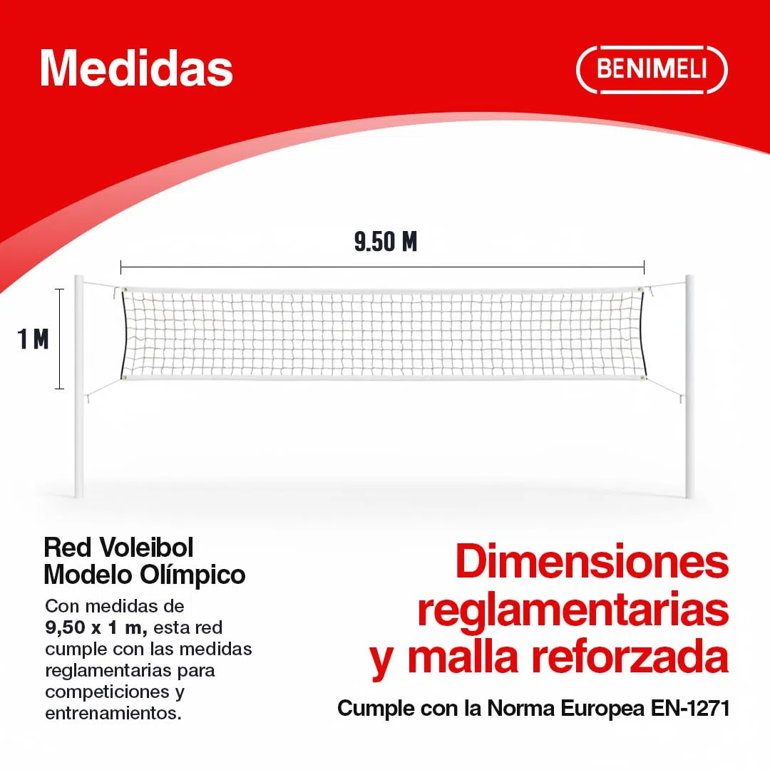 Red Voleibol Profesional | Redes de Voleibol 9,50x1 m para Entrenamiento y Competición | Red Resistente 100x100 Polipropileno con Fácil Montaje