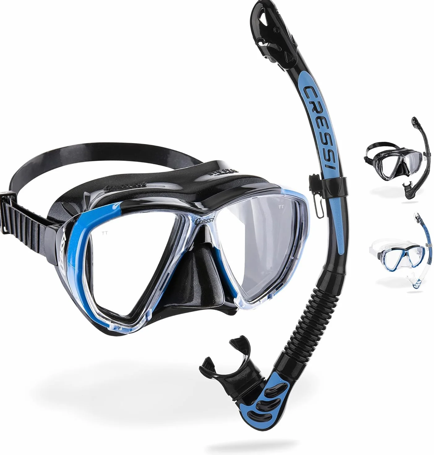 CRESSI Big Eyes+Alpha Ultra Dry Combo Black/Azure - Conjunto Máscara + Snorkel Alpha UD para Buceo y Snorkel, Negro/Azul Talla Única, Adultos