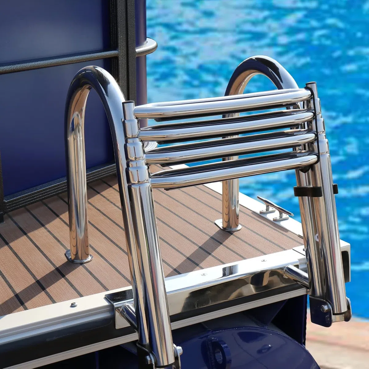 Escalera De Baño Escalera Barco Extensible, Piscina Gancho Alta Resistencia con 4 Peldaños Antideslizantes, Escaleras Clip Plástico, Acero Inoxidable Marino