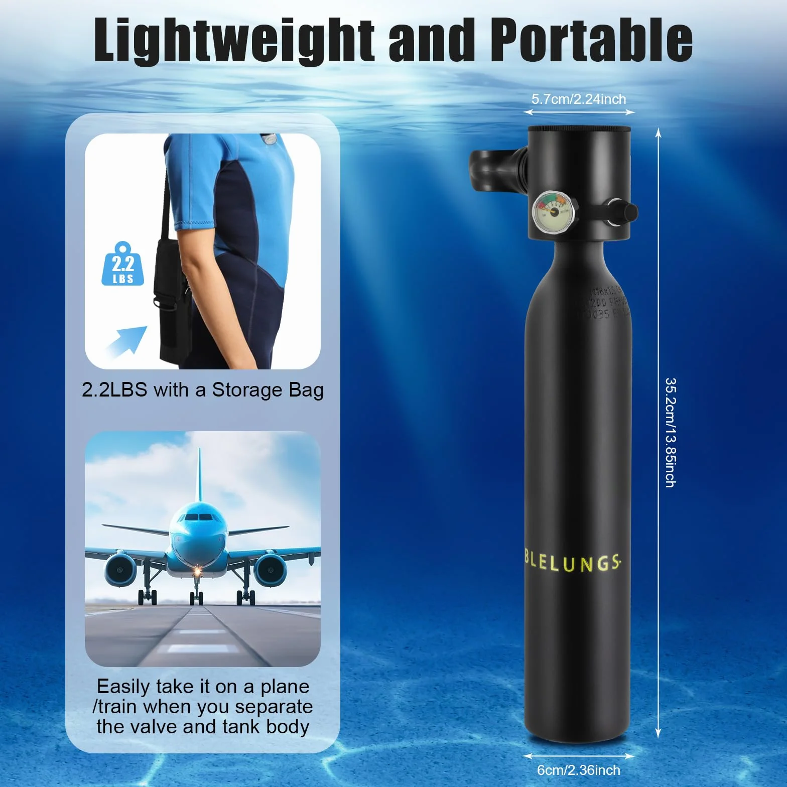 Botella de buceo de 0,5 L y mini botella de buceo, botella de oxígeno para buceo, 5 hasta 10 minutos, 3000 psi, equipo de buceo para buceo recreativo, rescate en ríos y práctica de buceo