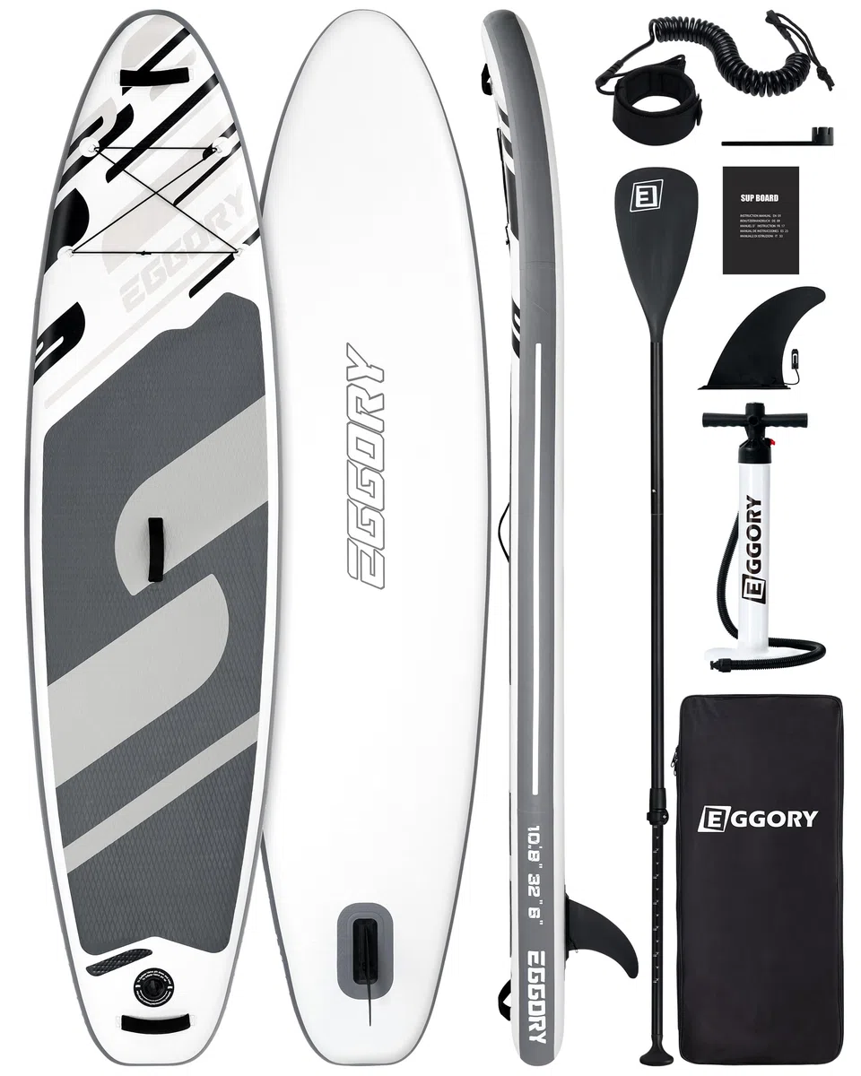Tabla de surf de pie con remo, kit completo, incluye: remo ajustable, bomba, mochila para viaje ISUP, correa, bolsa impermeable, para adultos, gris (pop-Grey)