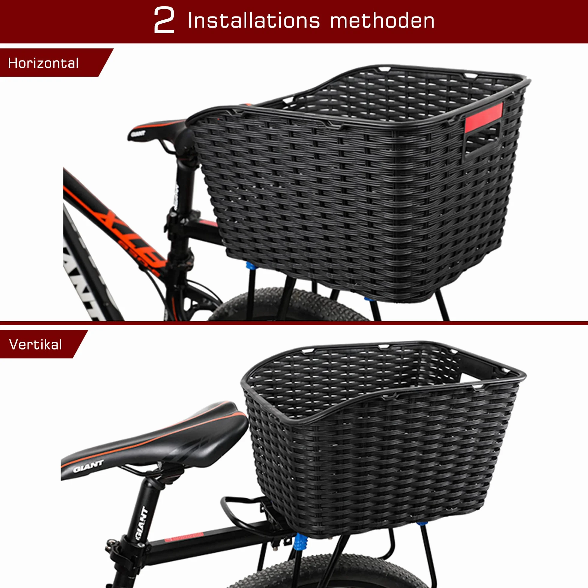 Cesta Trasera Bici 27L Tejido Malla de Plástico Resistente a la Intemperie no se Oxida, Incluye Material de Fijación y Bridas para Cables, Red Portaequipajes, Cubierta Impermeable