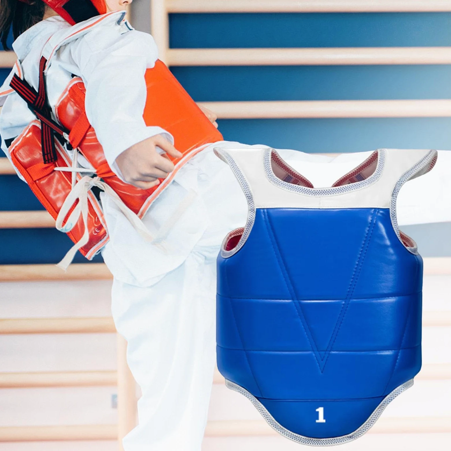 Gralara Protector de Pecho para Karate, Almohadilla de protección para Taekwondo, Muay Thai, Boxeo, para práctica de Entrenamiento – EVA/PU con Doble Cara– Ajuste con Cordones, S