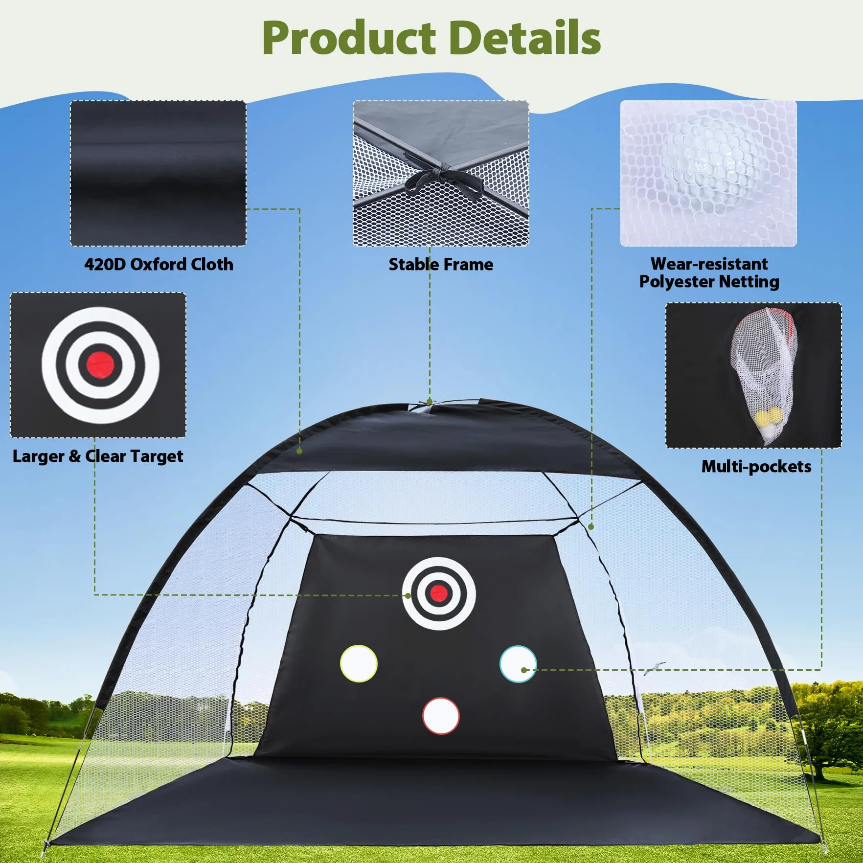 REDCAMP Red de entrenamiento de golf con césped de 10 x 7 pies, esterilla Tri-Turf, ideal para entrenamiento, entretenimiento y competiciones