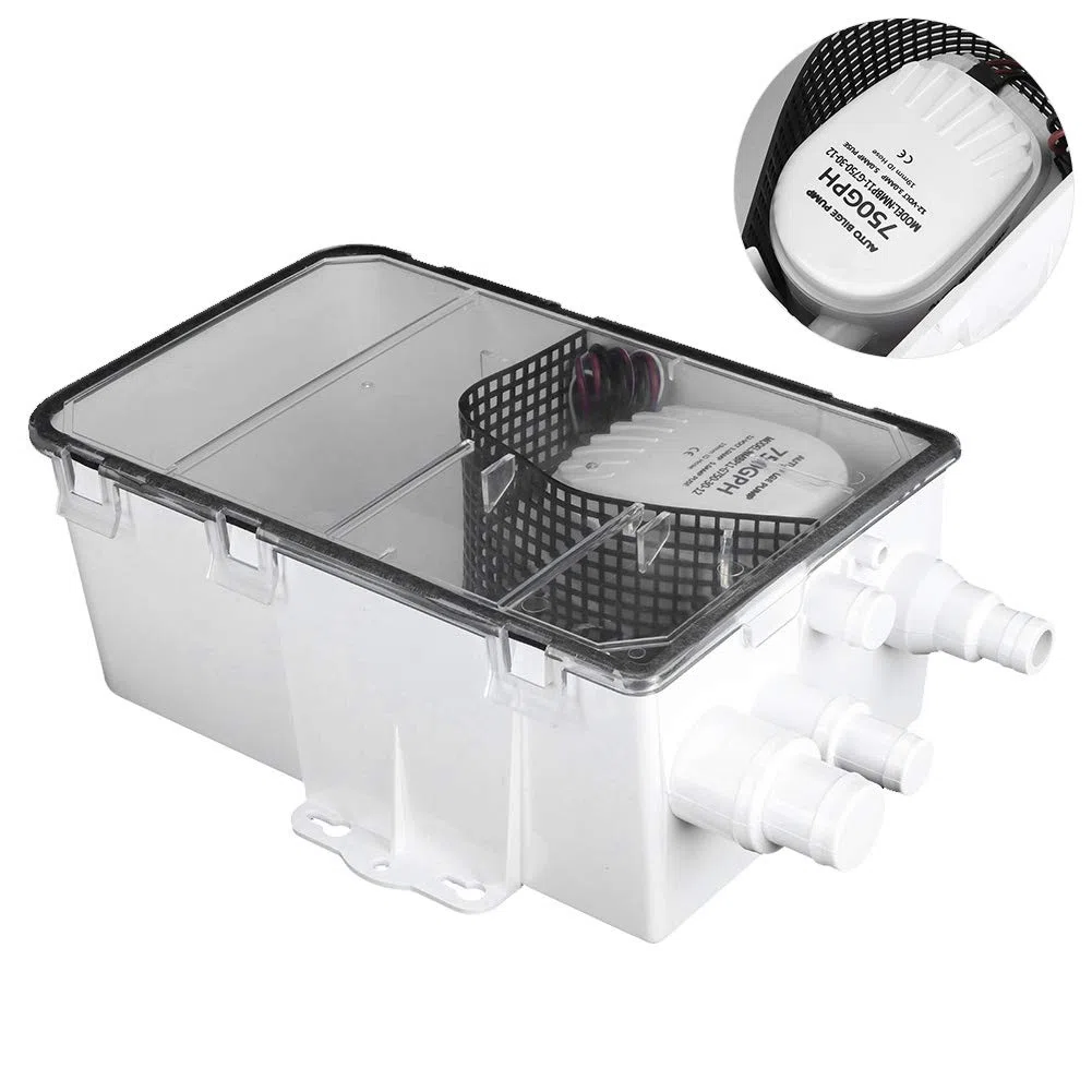 Kit de drenaje de bomba de sumidero de ducha marina de puertos múltiples | de bomba de sumidero de ducha Barco RV sentina 12V 750GPH Caja de drenaje de puerto múltiple marino