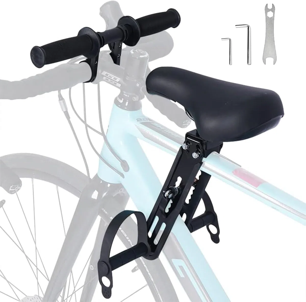 Asiento de Bicicleta Delantero para Niño, Sillita Bicicleta Niños Delantera con Reposabrazos y Pedal Delantero Bicicletas Niño Silla para Niños de 2 a 6 Años, hasta 60 Libras