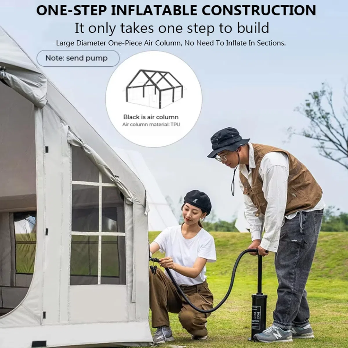 8 Personas Tienda De Campaña Hinchable, Tienda De Campaña Inflable Grande Carpa Familiar De La Casa De Aire, Tenda Campismo Montaje Rapido para Exteriores con Apertura De Chimenea Y Claraboya