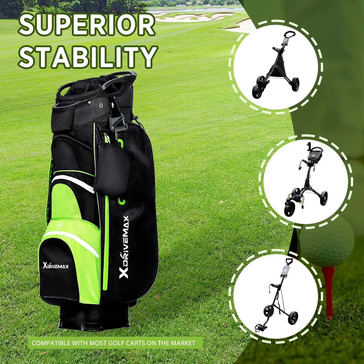 XDriveMax Bolsa de Carrito de Golf, 15 Divisiones para Hombres y Mujeres, Premium con Cubierta para Lluvia, Enfriador y Kit de Accesorios