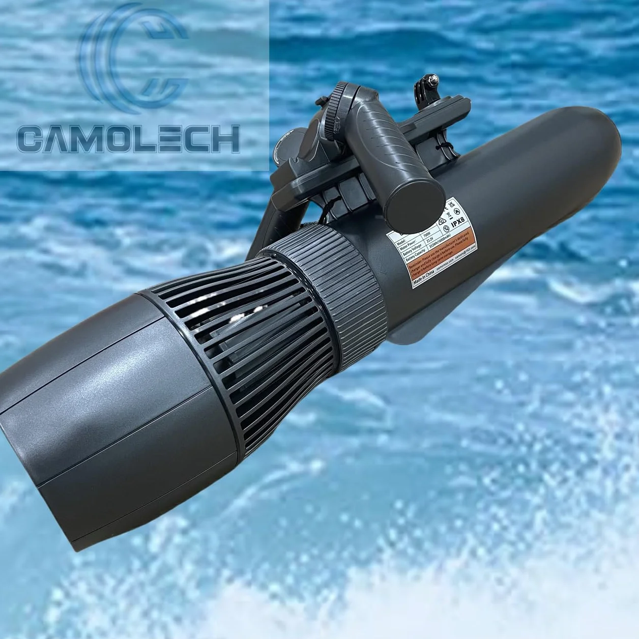 Camolech Patinete Eléctrico Subacuático de 700W, Patinete Marino de Buceo Libre de 40M y Esnórquel, Patinete de Agua con Motor Sin Escobillas, Batería Desmontable de 60 Minutos para Piscina (700W