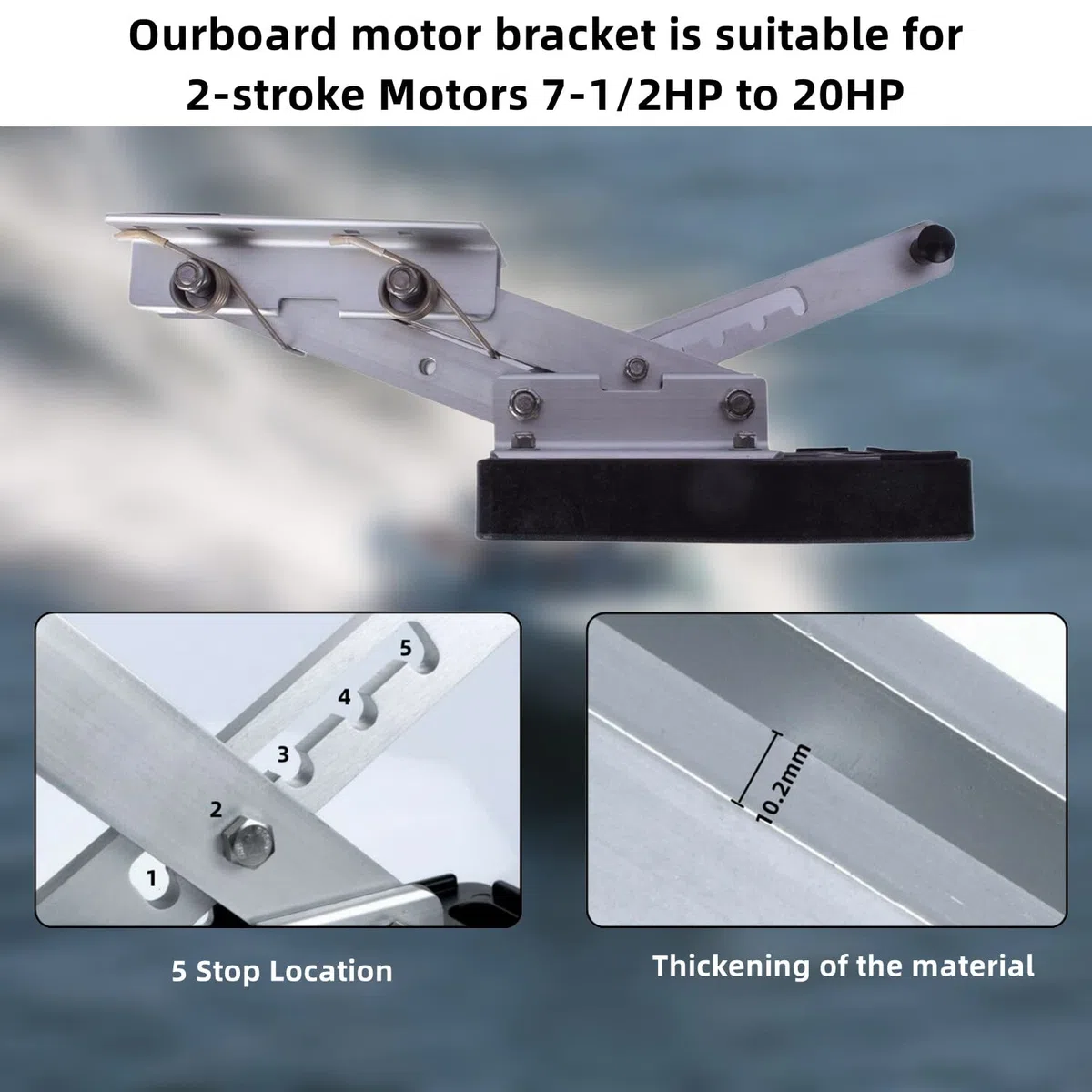 Nisorpa Soportes de motor de barco – hasta 20 hp, carga de 110 libras, soporte fuera de borda para transom, soporte de motor fuera de borda para 2 tiempos