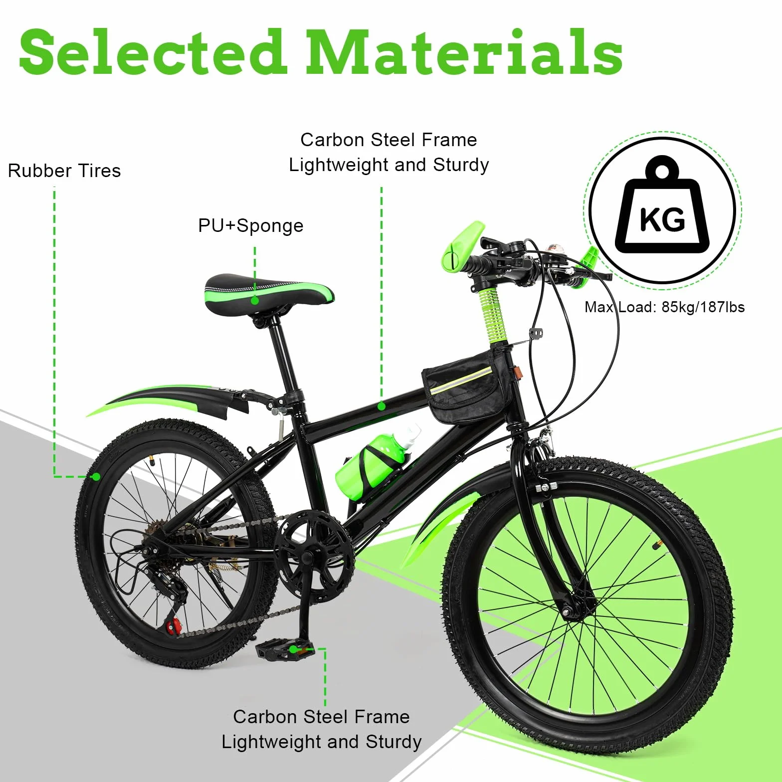Bicicleta de montaña para niños de 20 pulgadas, con guardabarros, 7 marchas, bicicleta de montaña para niños y niñas, rueda de suspensión de acero al carbono, regalo para 125 cm hasta 155 cm