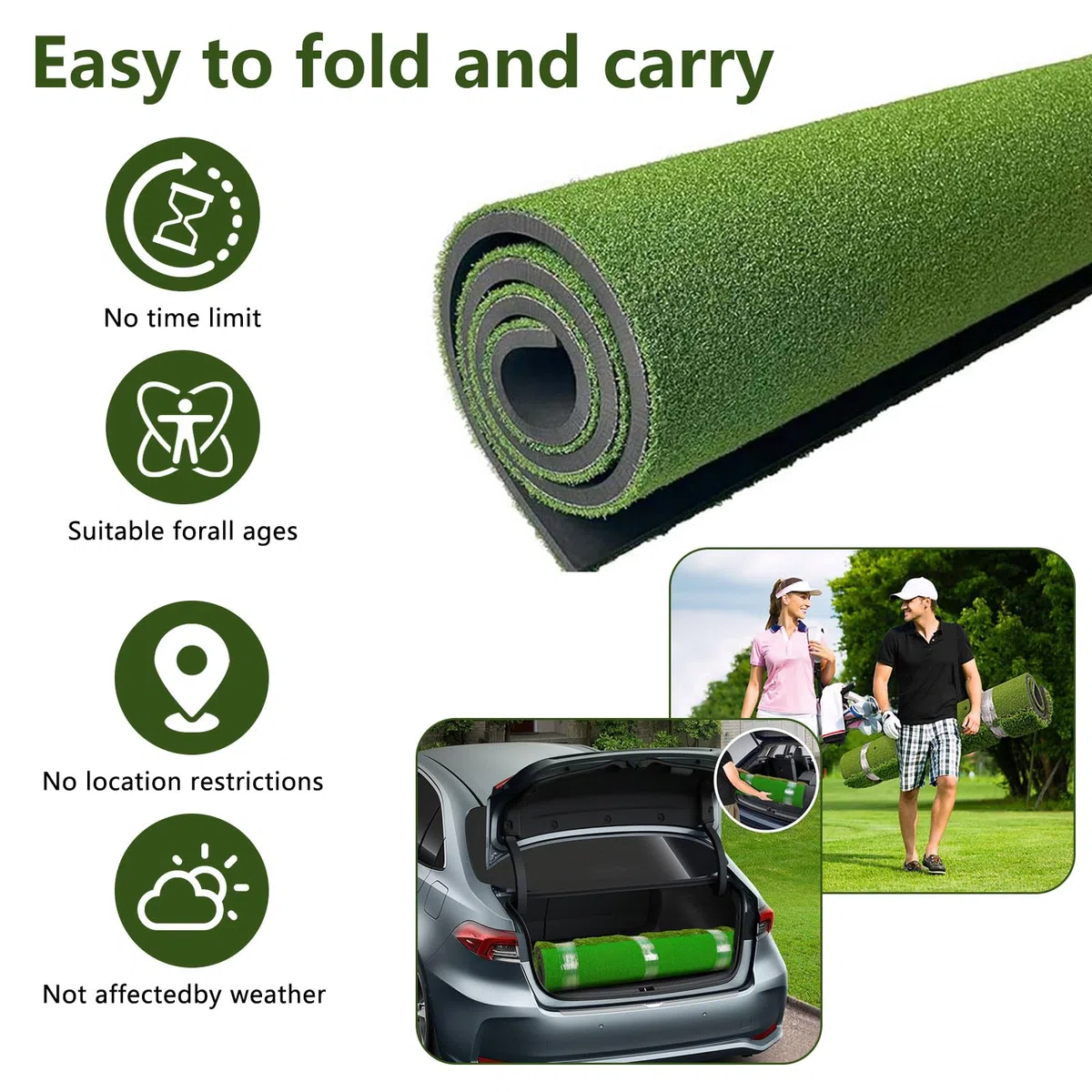 Alfombrilla de golf de 150 x 120 cm, con 40 mm de grosor y 16 mm Fairway Turf, acolchado de EVA de 10 mm, doble área de té y chipping, incluye 9 pelotas y tés, esterilla de práctica de golf extra