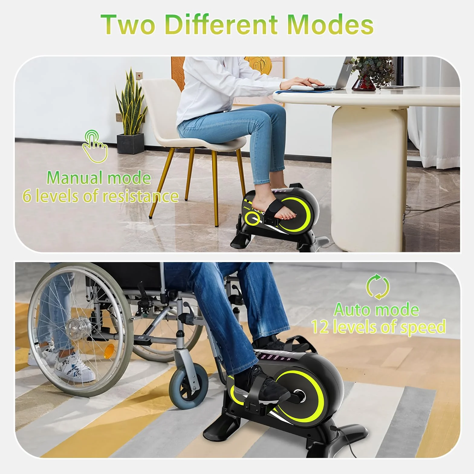 TODO Pedales Estaticos Personas Mayores, Mini Bicicleta con 12 Velocidades y 6 Resistencias, Pedaleador Electrico para Pierna Entrenamiento, Pantalla LCD y Correa para el Pie, Modo Automático & Manual