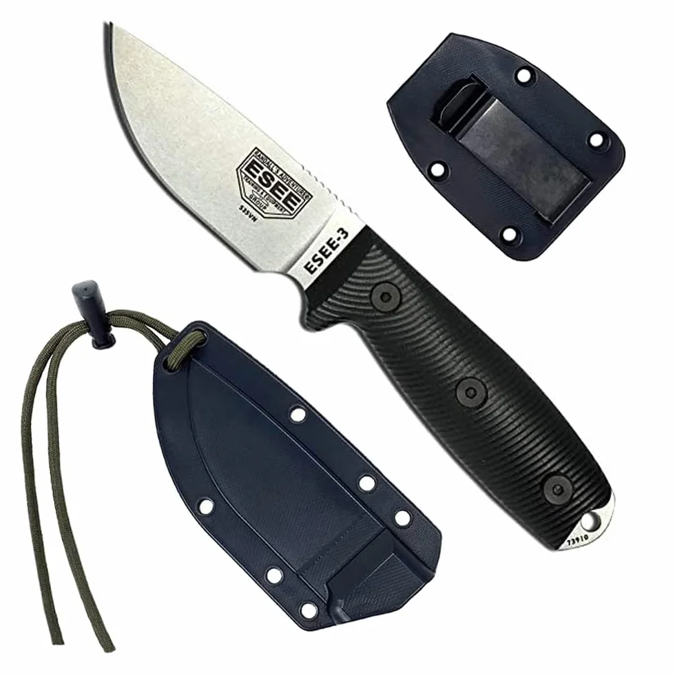 ESEE-3 S35V cuchilla, vaina negra (mango negro G-10 3D).
