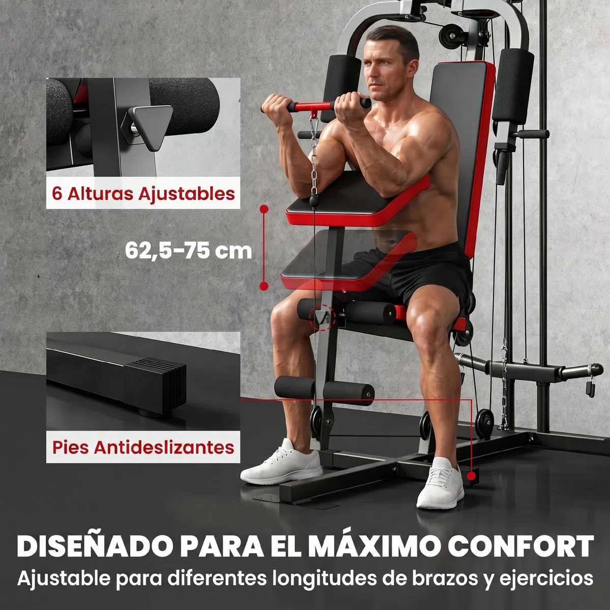 SPORTNOW Multiestación Musculación, Máquina de Musculación con Polea Alta y Baja, Prensa de Pecho, Curl de Piernas y Bíceps, Mariposa, Compatible con Discos 25 y 50 mm Carga 120 kg para Gimnasio Casa