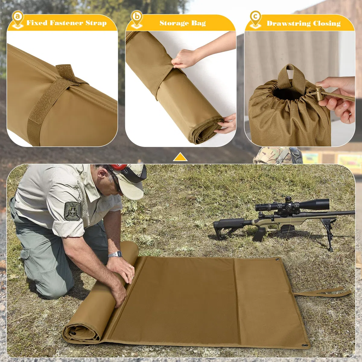 GOBUROS Alfombrilla de Tiro táctica con Bolsa de Transporte, Alfombrillas de Tiro enrollables extragrandes, Manta Acolchada para Tiro Boca Abajo con 2 Bolsillos para Accesorios