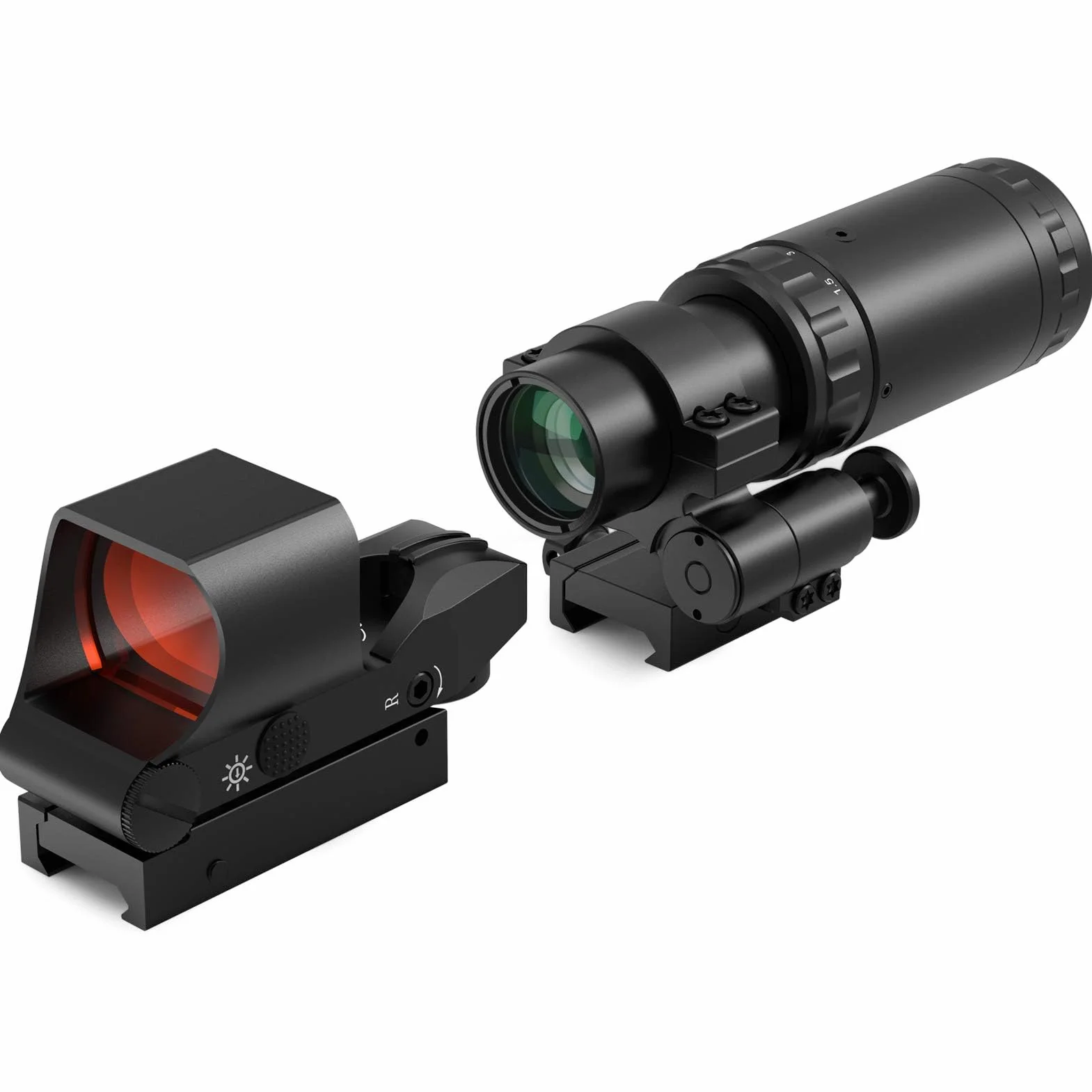 Feyachi RS-30 Mira de Punto Rojo con Lupa 1,5X - 5X Combo, Airsoft Punto Rojo Sólo para Actividades Deportivas