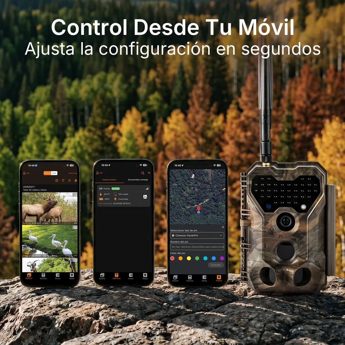 GardePro X70 Pro Camara Fototrampeo 4G LTE con Transmisión en Vivo y GPS, Batería de 7800 mAh y Tarjeta SD de 64 GB, 48MP 1296P Cámara Caza, IP66 Cámara Fototrampeo con Envío al Móvil