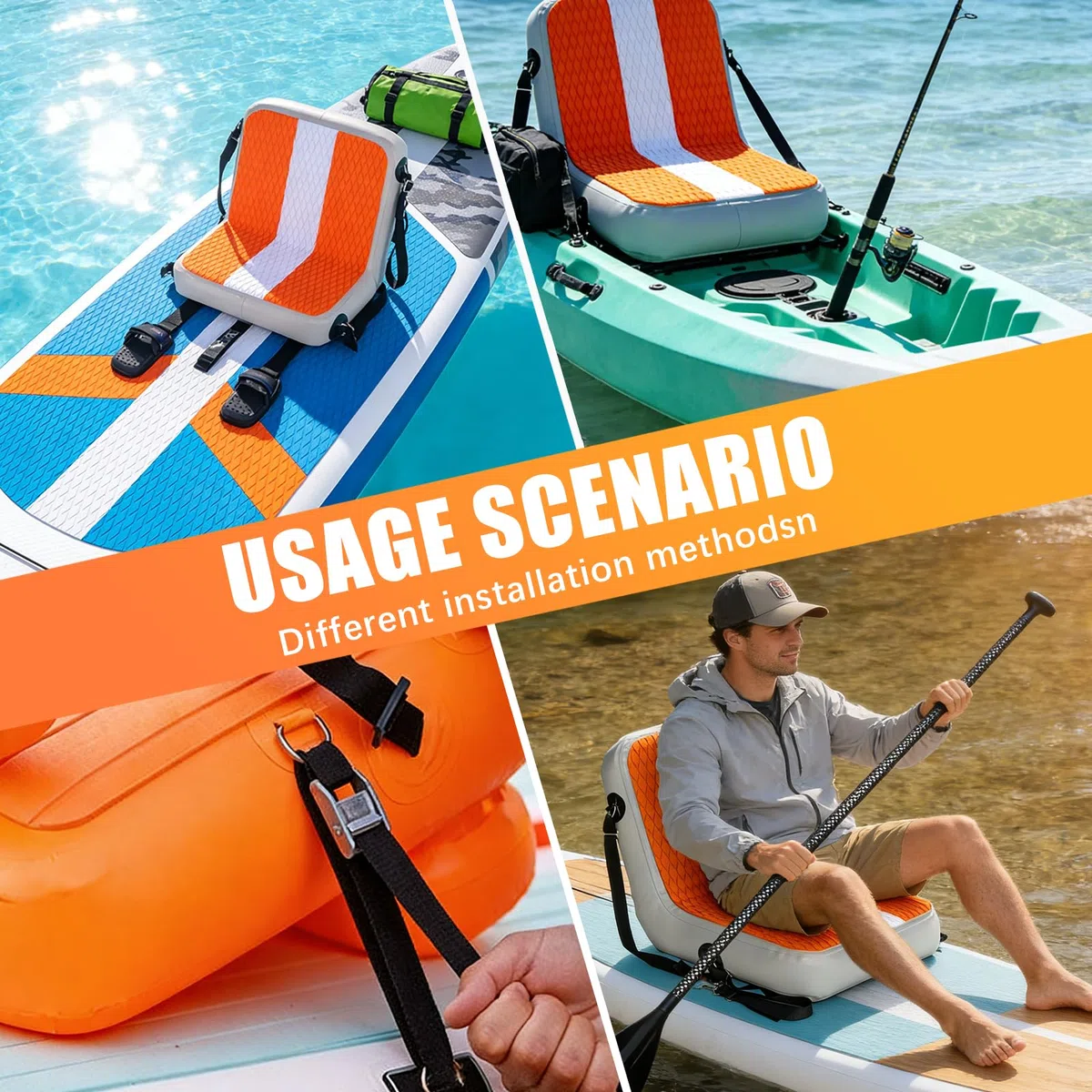 Asiento Para Tabla De Paddle Surf, Asiento Kayak Inflable Universal Con Ergonómico Respaldo Ajustable Para Tablas De Surf Pesca Kayak Y Camping Al Aire Libre Para Adultos - 45x40cm
